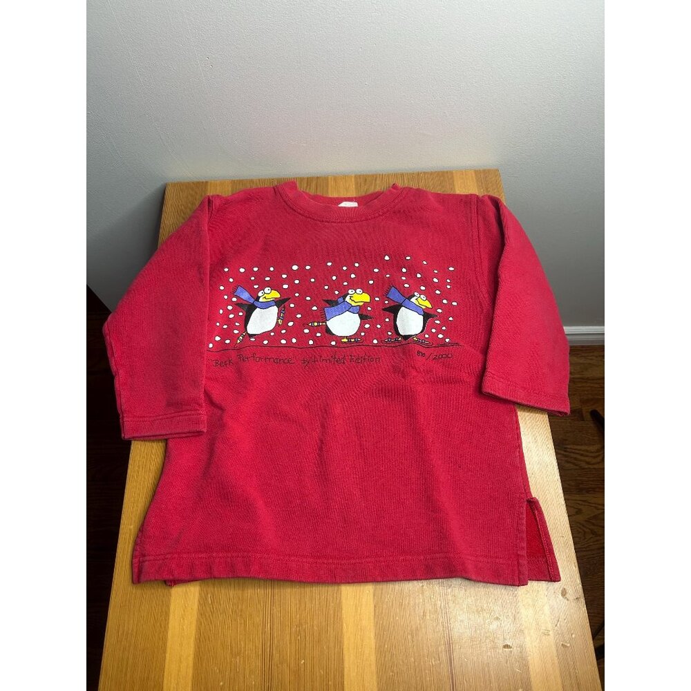 90s Y2K children’s kids girls vintage penguinsweater sweatshirt small STAINED
